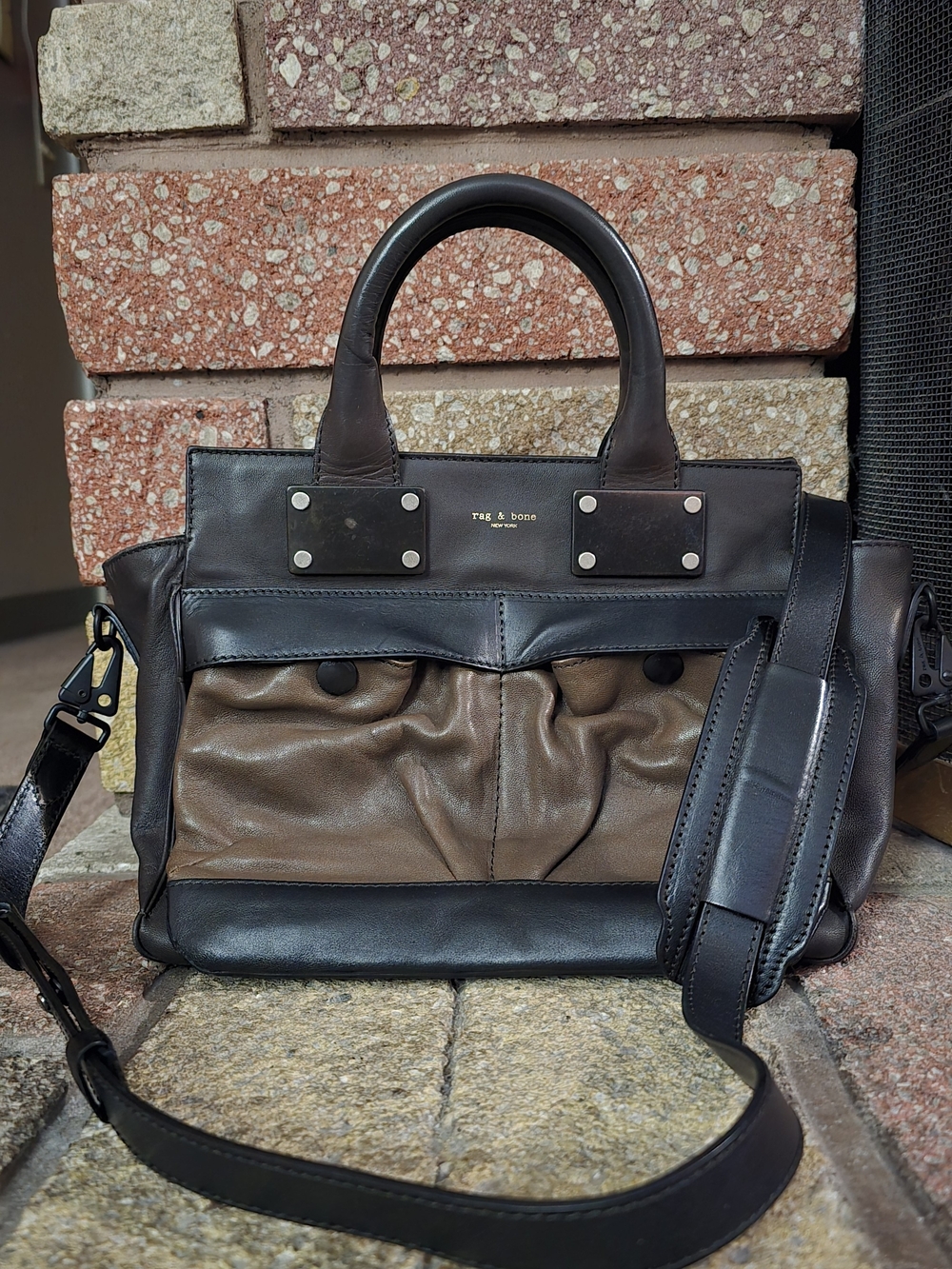 Rag & Bone Black and Brown Leather Messenger Tote